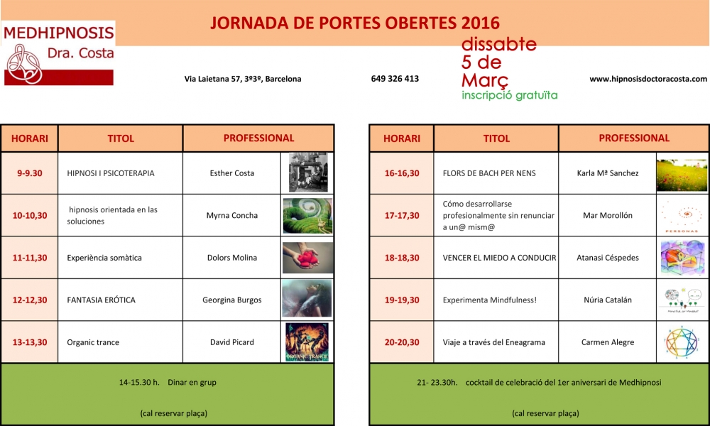 II jornadas de puertas abiertas medhipnosis el día 5 de marzo